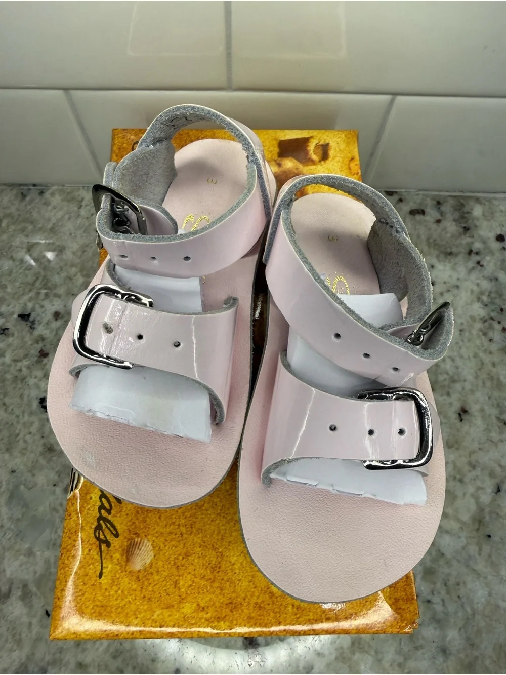 Salt Water Sandals Genuine Leather Light Pink Double Buckle Toddler Size 3 NIB